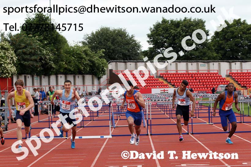 Senior boys 110 metres hurdles, English Schools Track and Field. Photo: David T. Hewitson/Sports for All Pics